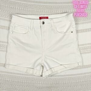 Guess White Denim Shorts Rolled Hem Casual High Rise Size 30 NEW